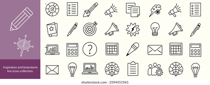 Inspiration and brainstorm line icons collection