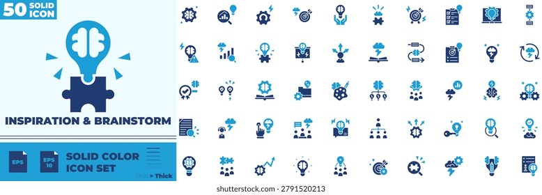 Inspiration And Brainstorm Solid Color Editable Icons set