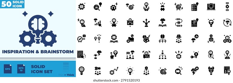 Inspiration And Brainstorm Solid Editable Icons set