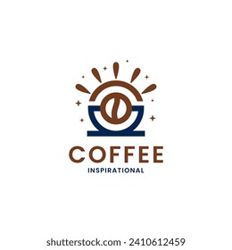 Inspiration Coffee, Combined Cup, sun and Coffee Beans Become One Concept, Creative Unique Minimalist Modern Vector Logo Design Editable