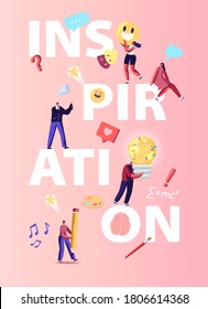Inspiration Concept. Characters Overcome Creative Crisis, Teamwork and Searching New Idea. Team Search Insight for Project Development Solution Poster Banner Flyer. Cartoon People Vector Illustration