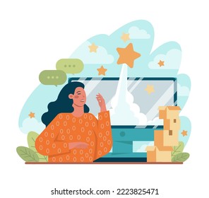 Inspiration concept. Creative character generating new ideas. Person with good imagination. Inspired employee for career goals achievement. Flat vector illustration