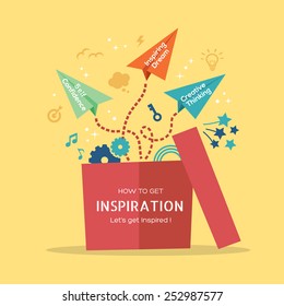 Inspiration concept vector Illustration with paper plane flying out of the box