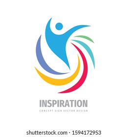 Inspiration creative logo design. Positive human concept sign. Sport fitness health care symbol. Happiness decorative icon. Vector illustration. 