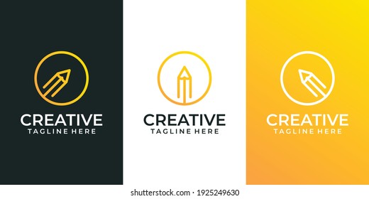 Inspiration creative pencil logo design variations set. Logo can be used for icon, brand, icon, brand, identity, gradient, monogram, and business company