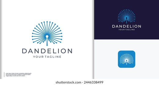inspiration dandelion logo design template. circular line art style and flower dandelion center shape.