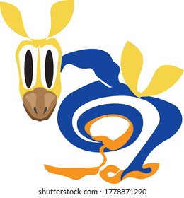 Inspiration from donkeys and target circles. The meaning of blue is belief, the yellowish color has the meaning of continuing to work, the orange color is oriented to the dynamics of life.