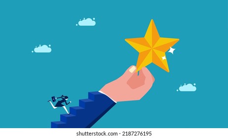 Inspiration for excellence. businesswoman going up the stairs holding a star