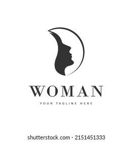 An inspiration for a female beauty logo. Women's face logo silhouette design inspiration with a continuous circle frame