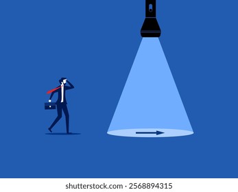 Inspiration, help find a way out. Businessman follow the guiding light