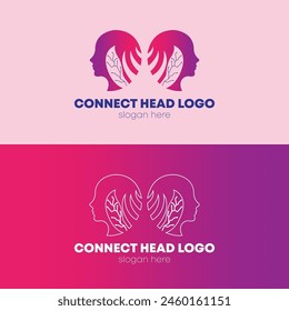 Inspiration für ein menschliches Zwei-Kopf-Logo mit einem einfachen Blattkonzept auf dem Kopf mit Verlaufsfarben. Geeignet für Geschäfts- und Firmenlogo