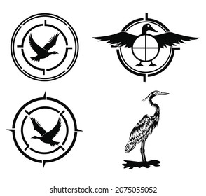 Inspiration Hunting Club Logo With Duck And Target. Rifle Lens Aiming A Duck