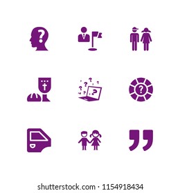 inspiration icon. 9 inspiration set with question, mirror, goal and child vector icons for web and mobile app