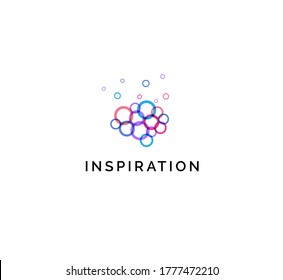 Icono de inspiración, círculos coloridos, burbujas en el cerebro humano. Plantilla de logotipo con puntos, emblema de estilo mínimo plano. Diseño de logotipos conceptuales para empresas, arte, medicina, web y tecnología. Logo del vector.