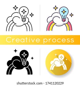 Inspiration icon. Creative mind. Motivation for curiosity. Imagination of artist. Dreamy vision. Happiness from healthy mental state. Linear black and RGB color styles. Isolated vector illustrations