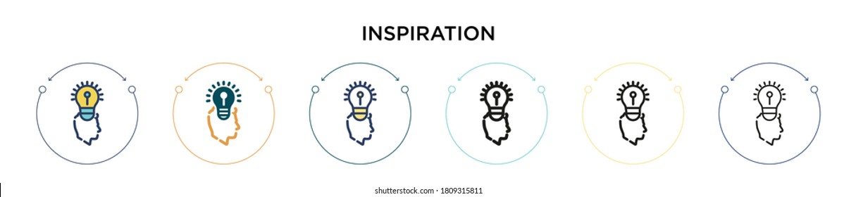 Icono de inspiración en el estilo relleno, delgado, contorno y trazo. Ilustración vectorial de dos diseños de iconos vectoriales de inspiración en color y negro se pueden utilizar para móviles, ui, web