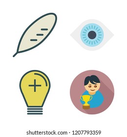 inspiration icon set. vector set about light bulb, quill, winner and visibility icons set.