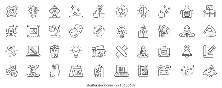 Conjunto de iconos de Inspiración. iconos de línea editables, contorno, creatividad y herramientas de diseño