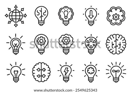 Inspiration, Idea, Brain related editable icon set isolated flat vector illustration white background.