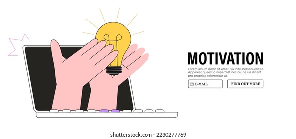 Inspiration idea to inspire or motivate people to success, business innovation or creativity, solution or invention concept. Vector illustration hand hold light bulb banner for business or education.