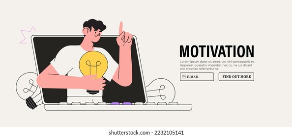 Inspiration idea to inspire or motivate people to success, business innovation or creativity, solution or invention concept. Vector illustration man hold light bulb banner for business or education. - Shutterstock ID 2232105141