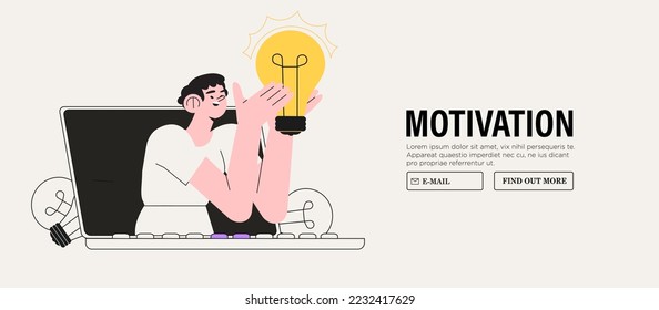 Inspiration idea to inspire or motivate people to success, business innovation or creativity, solution or invention concept. Vector illustration woman hold light bulb banner for business or education.