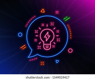 Inspiration line icon. Neon laser lights. Creativity light bulb with lightning bolt sign. Graphic art symbol. Glow laser speech bubble. Neon lights chat bubble. Vector