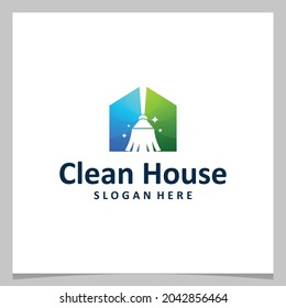 Inspiration logo design clean broom with house logo. Premium vector