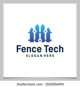 Inspiration logo design fence with tech logo. Premium vector