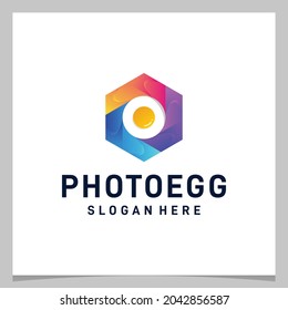 Inspiration logo design lens camera and egg with colorful logo. Premium vector