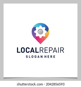 Inspiration logo design map pin location and gear with colorful logo. Premium vector