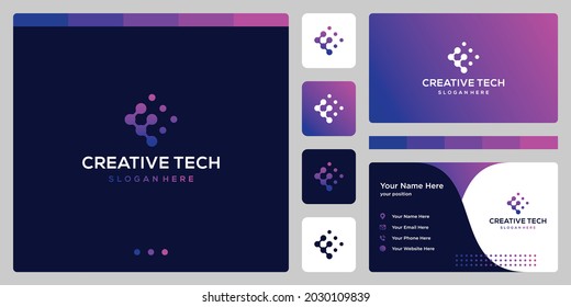 inspiration logo initial letter F abstract  with tech style and gradient color. icons for business, internet and technology.