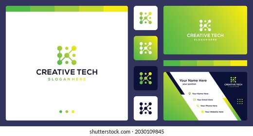 inspiration logo initial letter K abstract  with tech style and gradient color. icons for business, internet and technology.