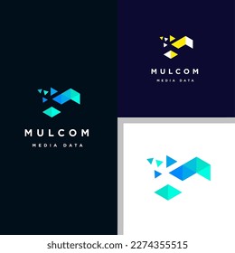 Inspiration logo initial letter M abstract with tech style and gradient color. Business card template
