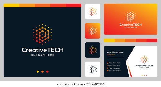 Inspiration logo initial letter P abstract with tech style and gradient color. Business card template