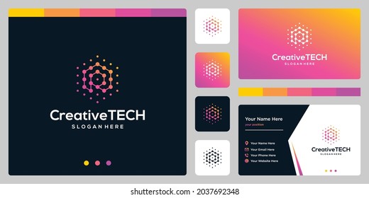 Inspiration logo initial letter R abstract with tech style and gradient color. Business card template