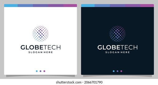 Inspiration logo initial letter S abstract with globe tech style and gradient color. Premium vector