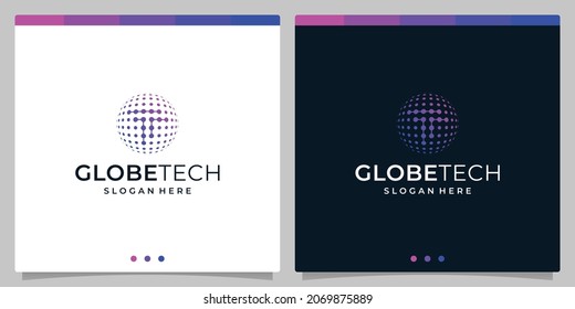 Inspiration logo initial letter T abstract with globe tech style and gradient color. Premium vector