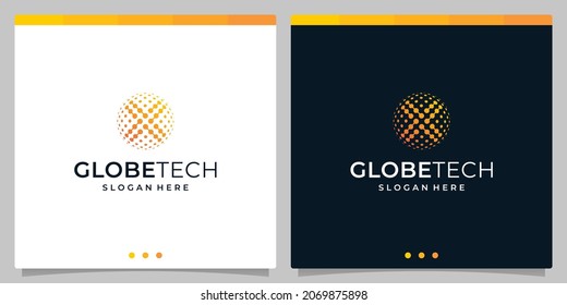 Inspiration logo initial letter X abstract with globe tech style and gradient color. Premium vector