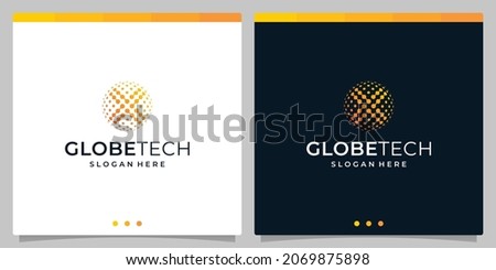 Inspiration logo initial letter X abstract with globe tech style and gradient color. Premium vector