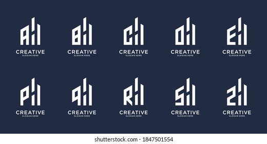 inspiration logo template letter random with silhouette letter H building design.premium vector