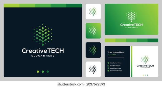 Inspiration logo tree abstract and tech style   gradient color  Business card template