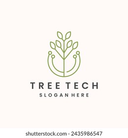 Inspiration logo tree abstract with tech style.