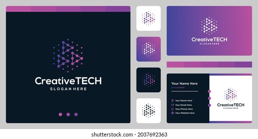 Inspiration logo video play button abstract with tech style and gradient color. Business card template