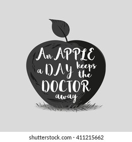 Inspiration Motivated Quote. Apple, day, doctor Motivation Concept. Motivation Quote. Inspiration word. Inspirational quotation banner. Motivated banner with famous English saying. Vector Illustration