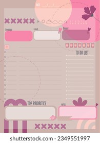  inspiration notepaper design printable .  Brown pink pages for tags , weekly notes, diet menu breakfast lunch dinner to do list