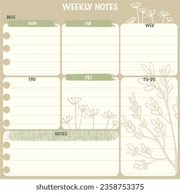 inspiration notepaper design printable .  Natural pages for tags , weekly notes,  to do list minimal style with plant tags 