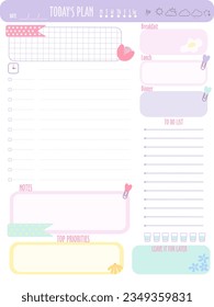  inspiration notepaper design printable . Pink, yellow, blue kawaii pages for tags , weekly notes, diet menu breakfast lunch dinner 