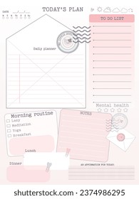 inspiration notepaper design printable . Pink, yellow, white cute pages for tags , weekly notes, diet menu breakfast lunch dinner, morning routine, Post card style letters 