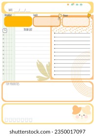 inspiration notepaper design printable .  White pink pages for tags , weekly notes, diet menu breakfast lunch dinner to do list